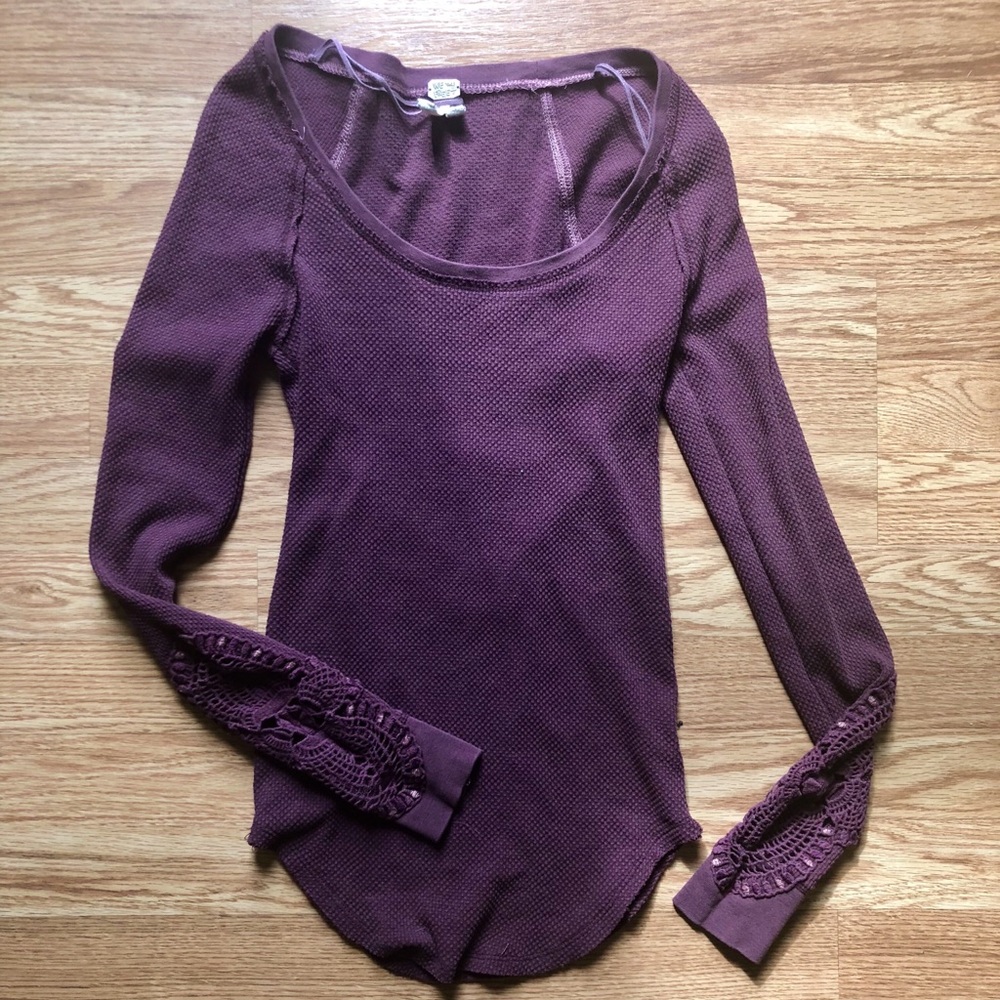 Free People Crochet Sleeve Thermal Top
